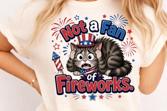 4th of July Funny Cat Scared,Fireworks: A Purrfectly Patriotic Design Asset