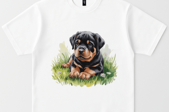 Adorable Rottweiler Puppy Dog PNG: A Watercolor Design Asset for Creative Projects