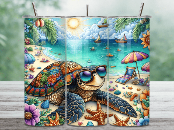 Beach Turtle Sunglasses Tumbler Wrap PNG: A Sunny Digital Asset