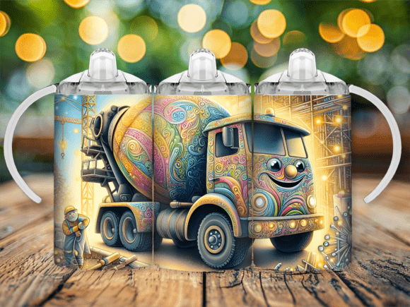 Cement Mixer Truck Sippy Cup Kid Tumbler Design for 20oz Skinny Tumblers