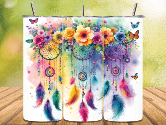 Colorful Dream Catcher Tumbler: A Vibrant Design Asset