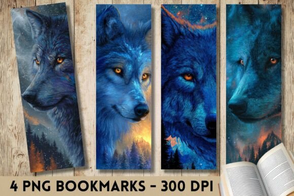 Dark Blue Wolf Portrait Forest Bookmark: A Bold Design Asset