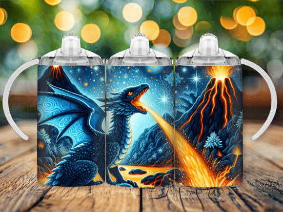 Ignite Imagination: The Blue Fire Dragon Sippy Cup Tumbler Wrap