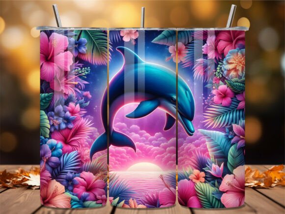 Neon Dolphin Tropical Sunset Tumbler Wrap: A Digital Design Asset for Vibrant Projects