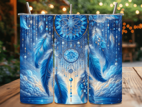 Ocean Blue Dreamcatcher Clouds Tumbler: A Serene Design for Your Projects