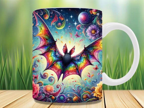 Rainbow Celestial Bat Floral Mug Wrap: Bold, Sarcastic, and Unapologetically You