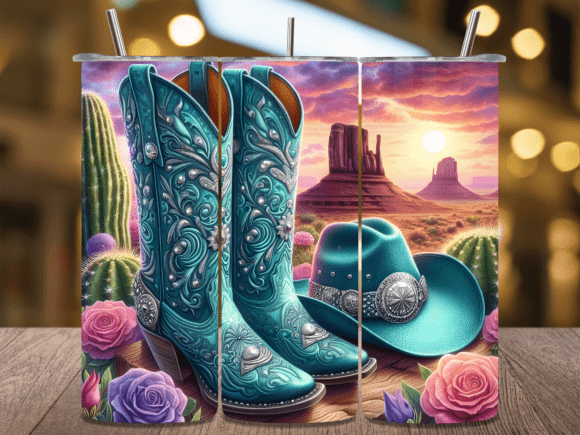 Style Meets the West: The Turquoise Cowboy Boots Hat Tumbler Wrap