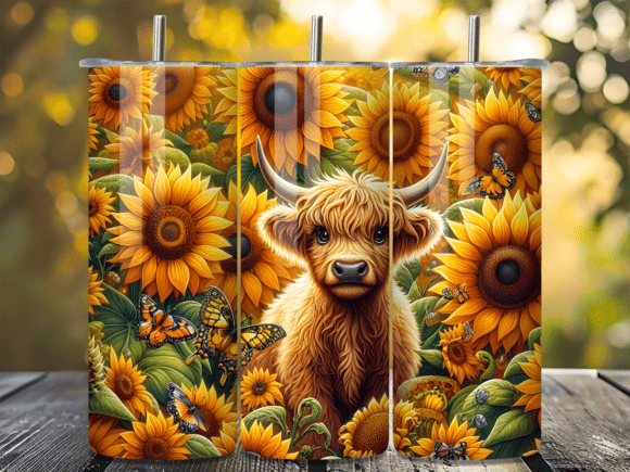 Sunflowers and Highland Cow Tumbler Wrap: A Rustic Charm for Your Crafts