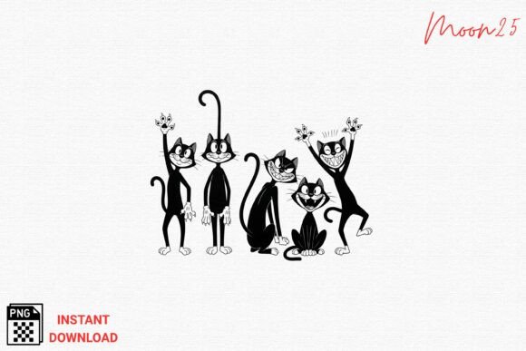 Whimsical Charm for Every Project: The Funny Cartoon Black Cats Family
