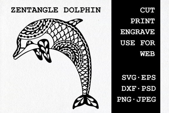 Zentangle Dolphin Template: A Detailed Lace Design for Creative Projects
